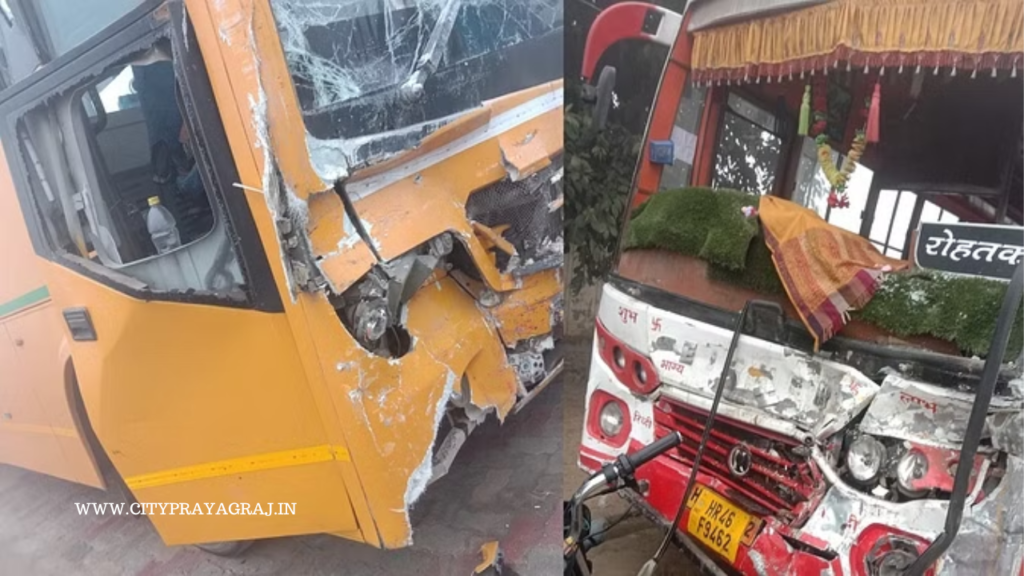 accident-due-to-fog-in-rohtak-sonipat-private-university-and-private-bus-collided